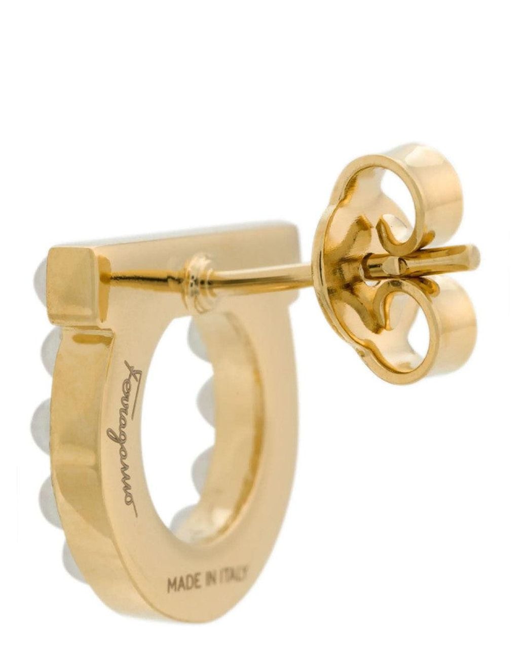 Ferragamo Metallic Golden Gancini Stud Earrings