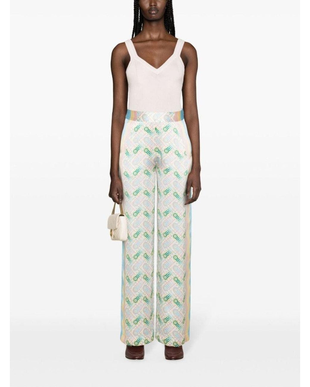 Casablanca Green Multi Color Printed Wide Leg Pant