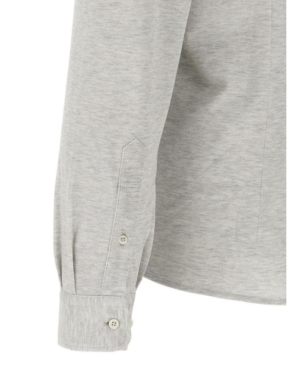 Brunello Cucinelli Gray Piqué Cotton Shirt for men