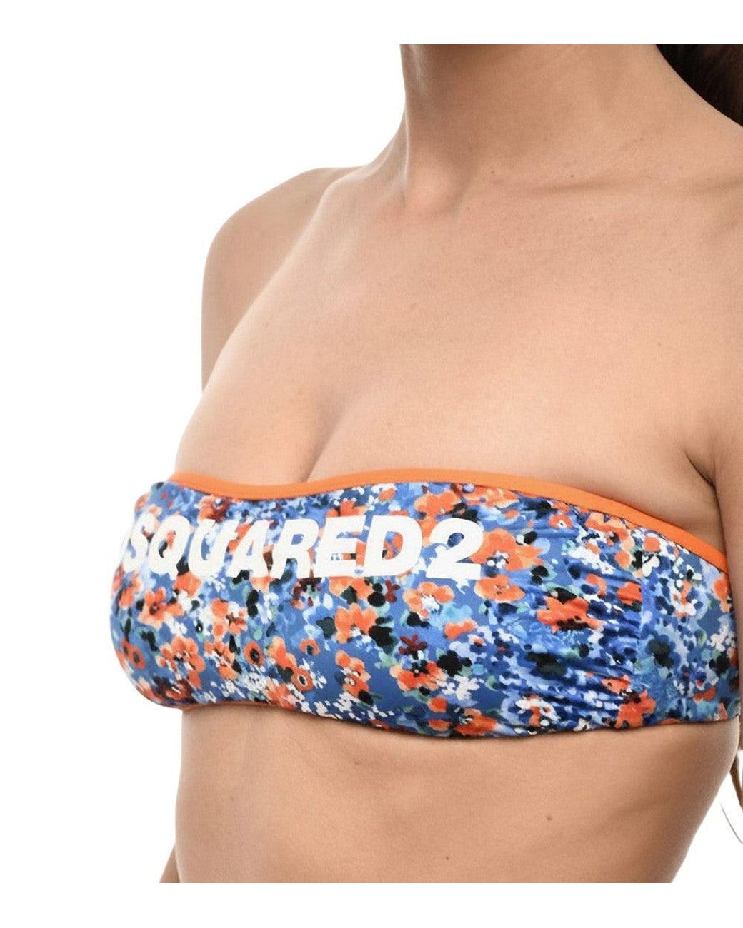 DSquared² Blue Floral Bikini Top Swimwear