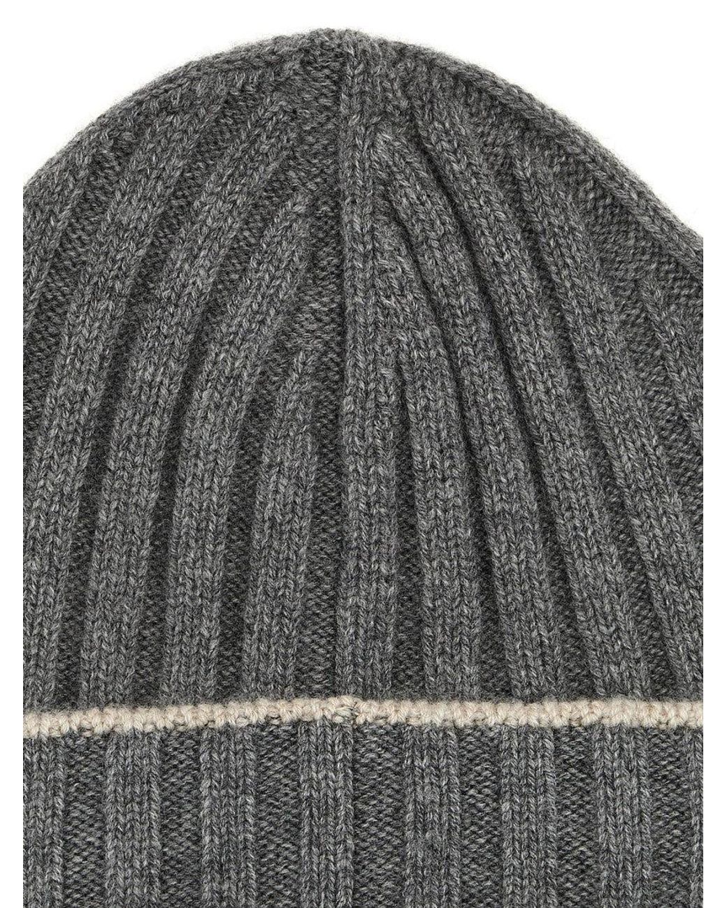 Brunello Cucinelli Gray Contrast Line Beanie for men