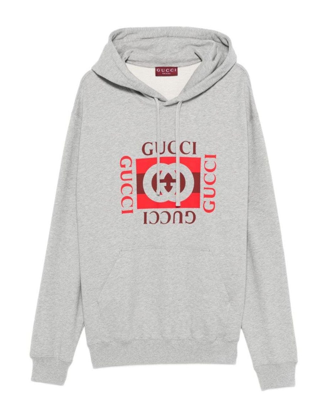 Gucci Gray Logo Cotton Hoodie for men