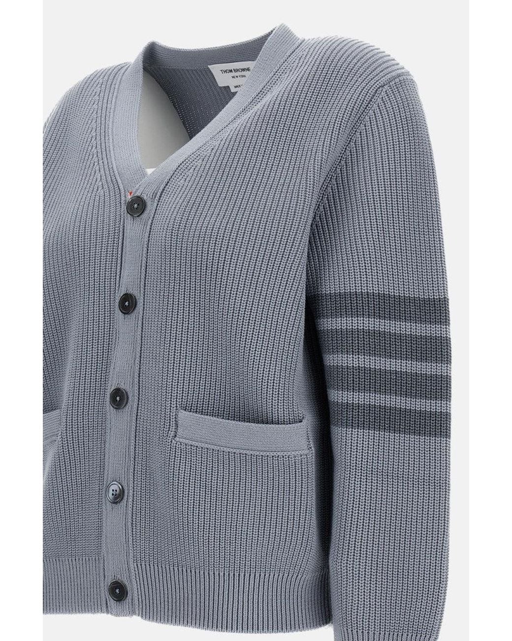 Thom Browne Blue V-Neck Striped Cardigan for men