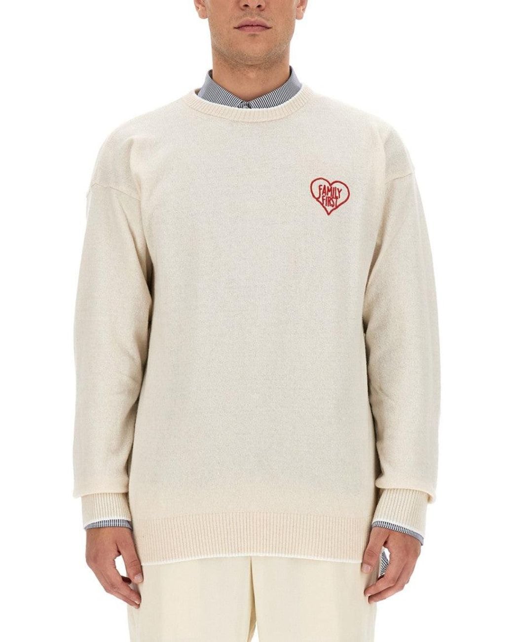 FAMILY FIRST White Crew Neck Sweaters for men