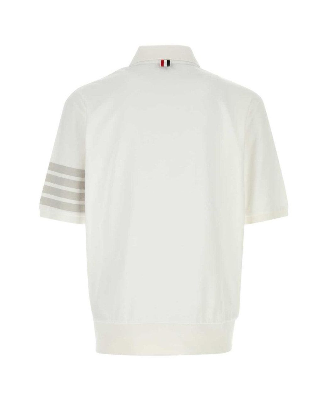 Thom Browne White Solid Shirt Collar Polo for men