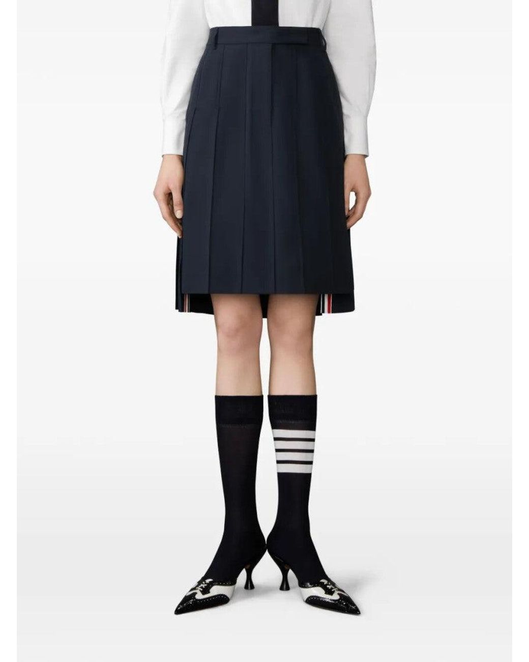 Thom Browne Blue Asymmetric Pleated Skirt