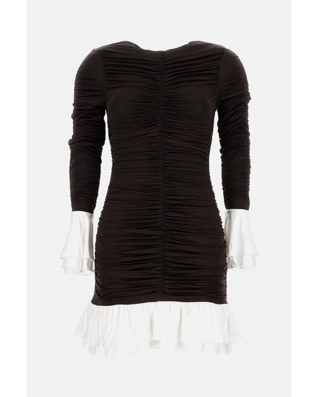 ROTATE BIRGER CHRISTENSEN Black Dark Mini Ruched Ls Dress