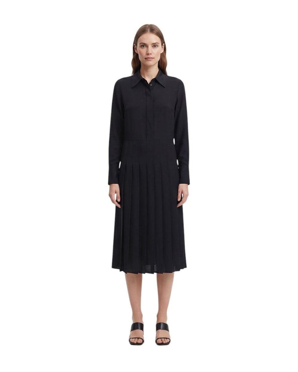 Fendi Black Shirt Collar Midi Dress