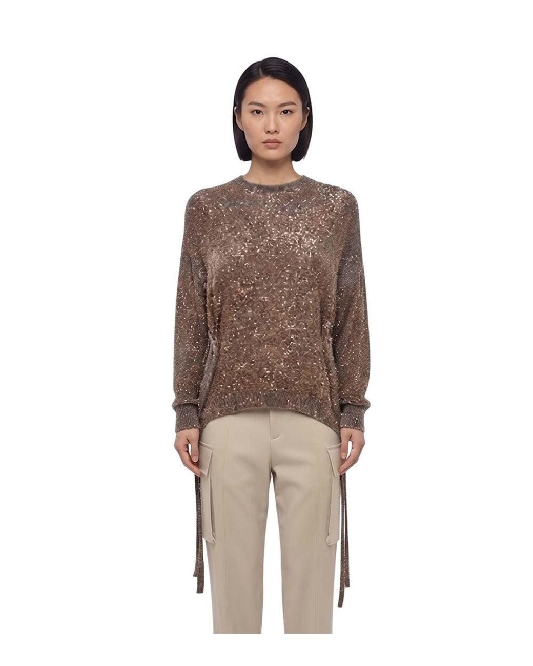 Stella McCartney Brown Embellished Crew Neck Sweater