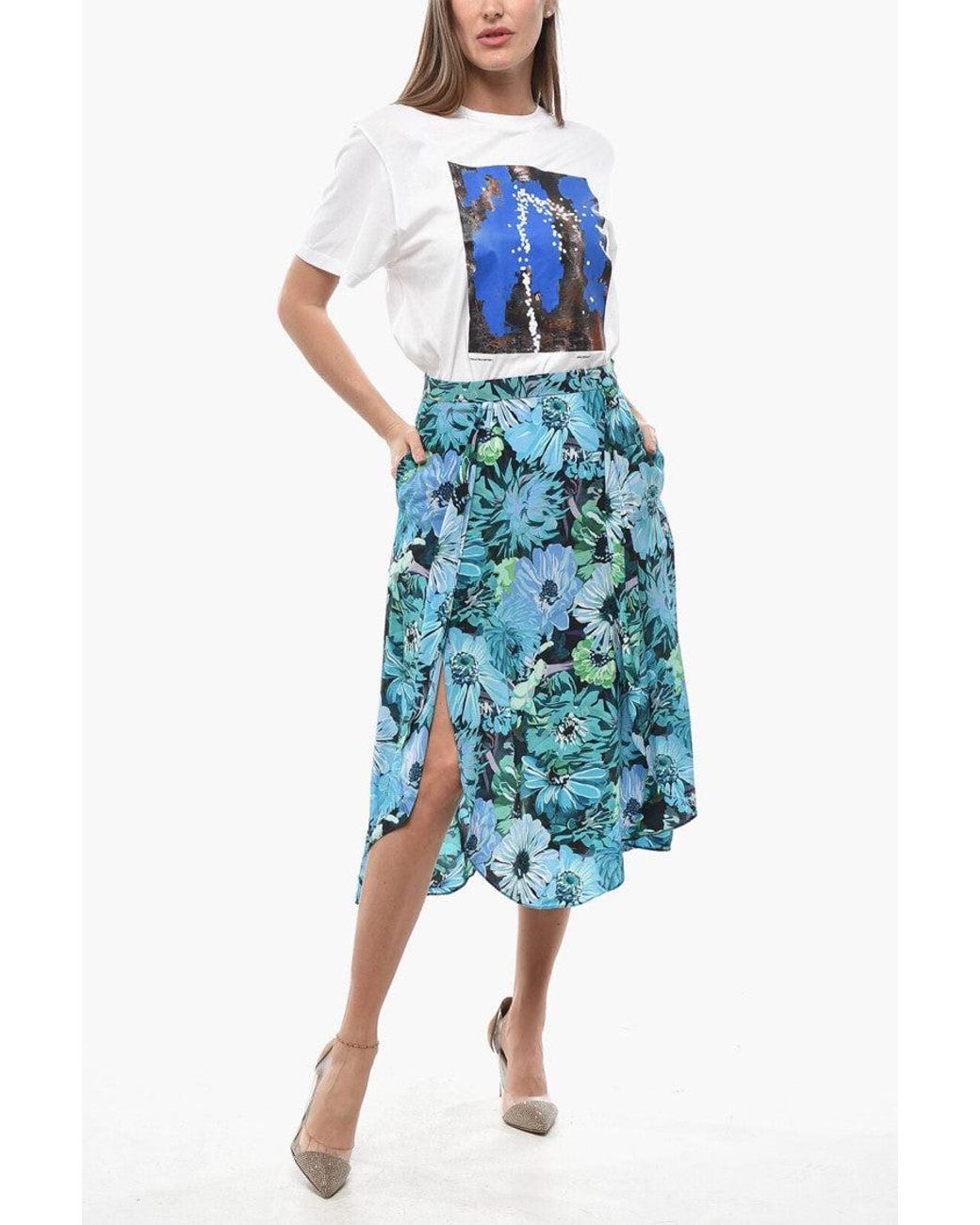 Stella McCartney Blue Light Floral Midi Skirt