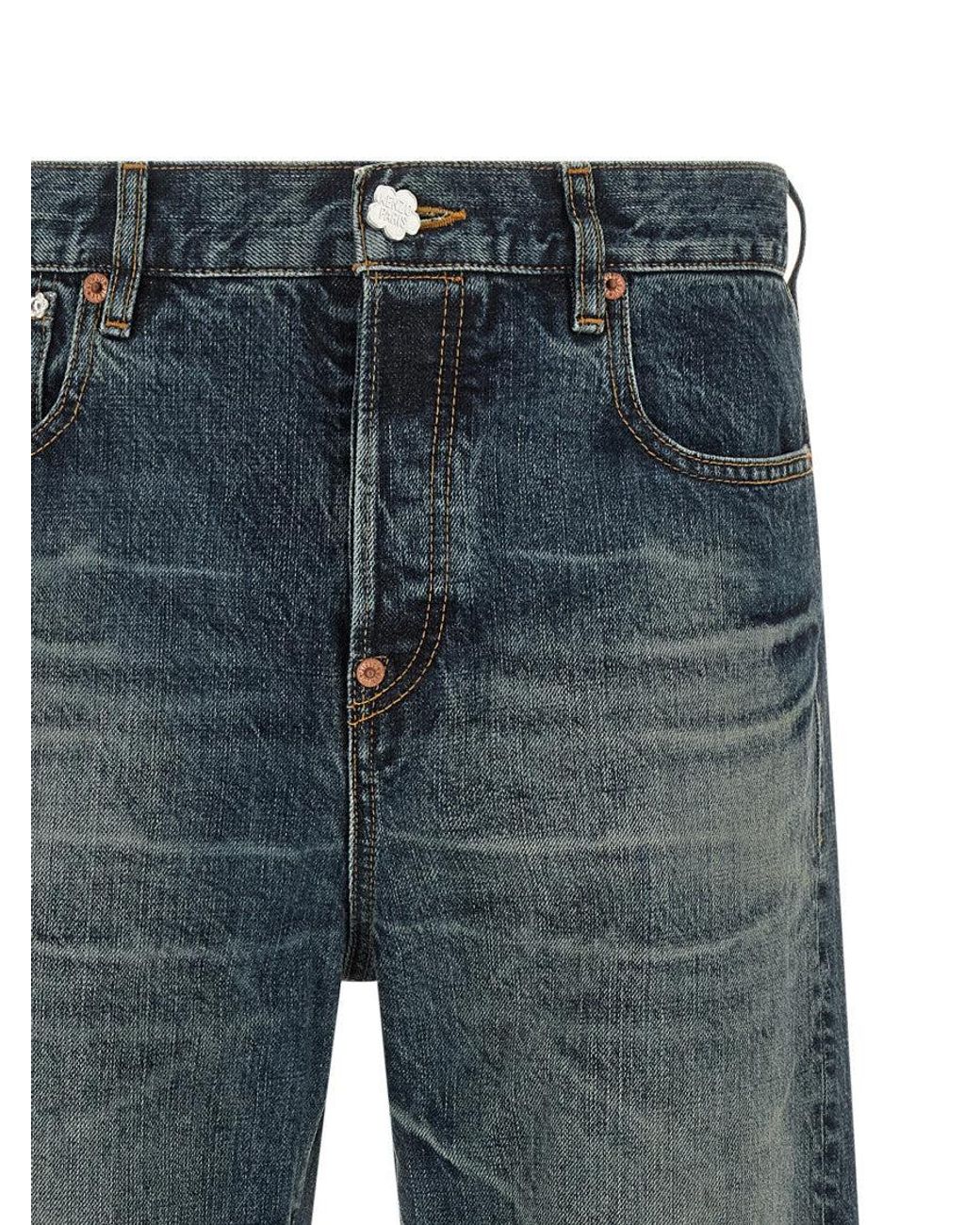 KENZO Blue 'Boke Flower' Button Jeans for men