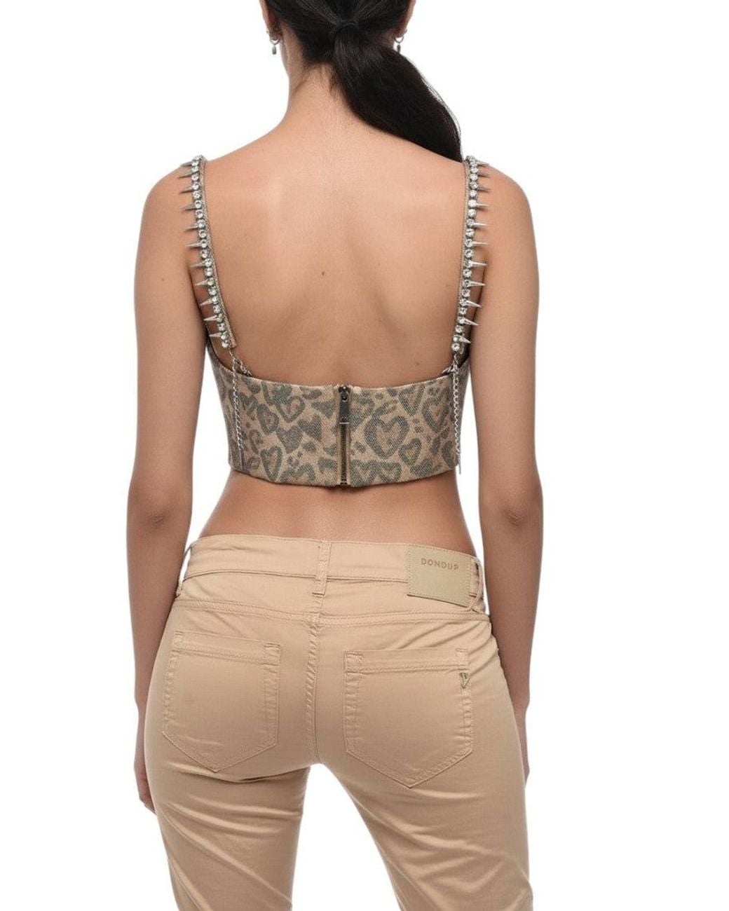 Area Brown Printed Sweet Heart Neck Top