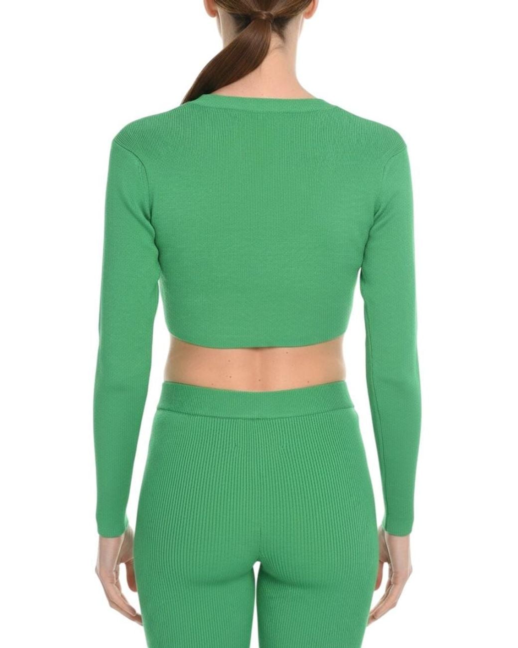 Herskind Green Solid V Neck Crop Cardigan