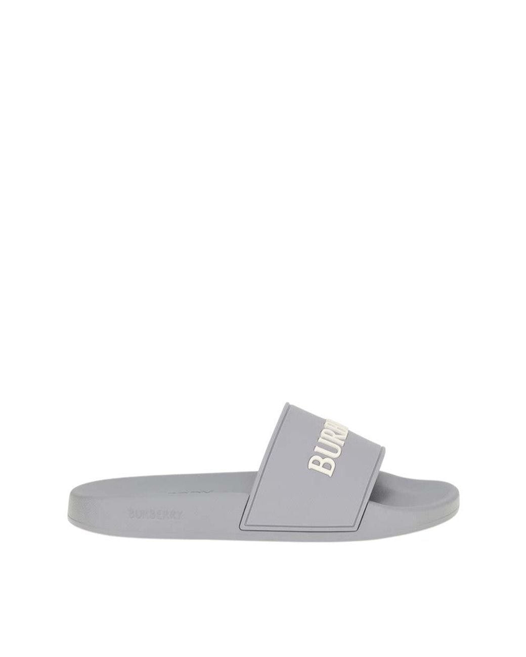 Burberry White Logo Slides for men