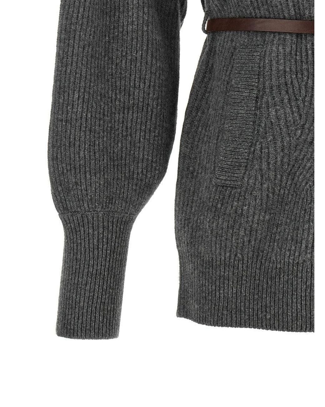 Brunello Cucinelli Gray Belted Cardigan