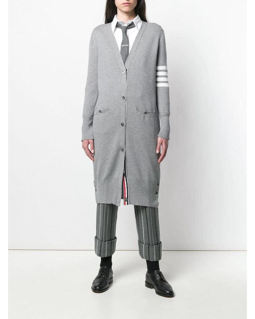 Thom Browne Gray Light Long V-Neck Cardigan