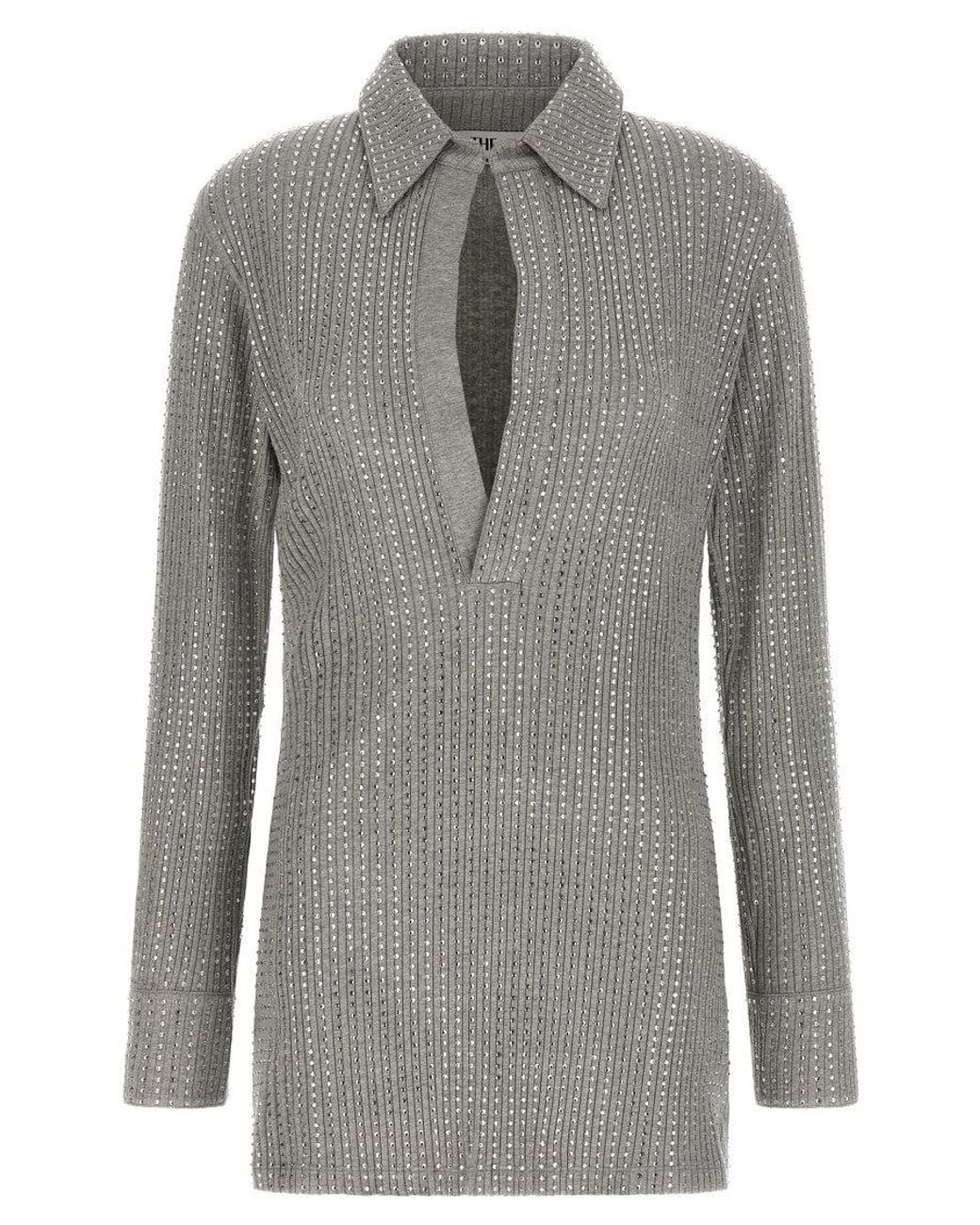 The Attico Gray V-Neck Mini Dress