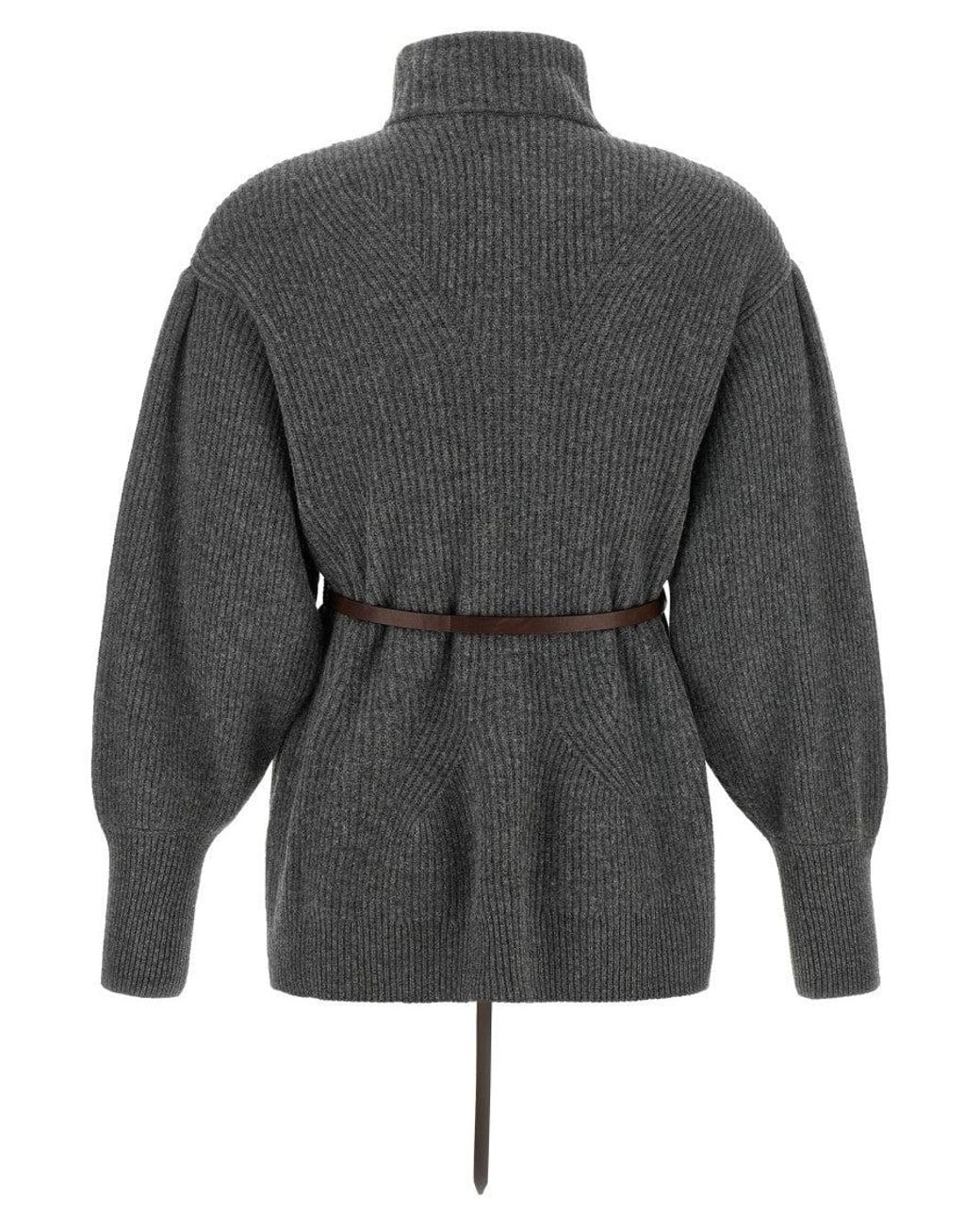 Brunello Cucinelli Gray Belted Cardigan