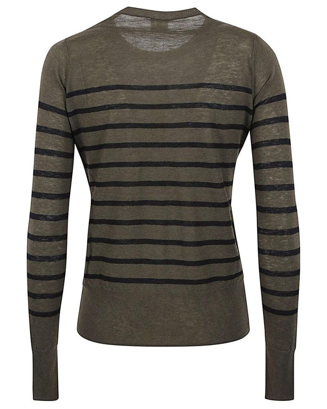 C.t. Plage Gray Khaki Wool Striped Sweater