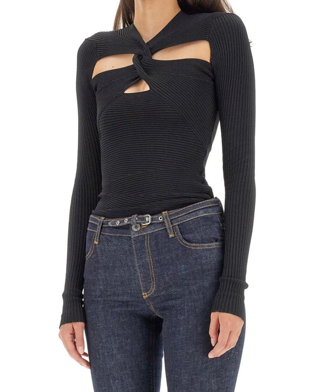 Blumarine Black Knitted V Neck Sweater