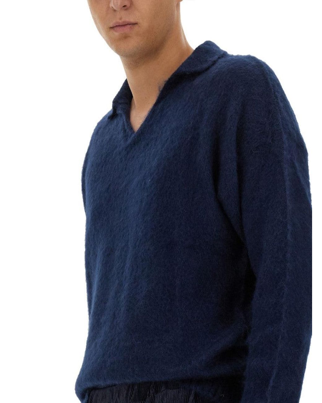 FAMILY FIRST Blue Dark Knitted Polo for men