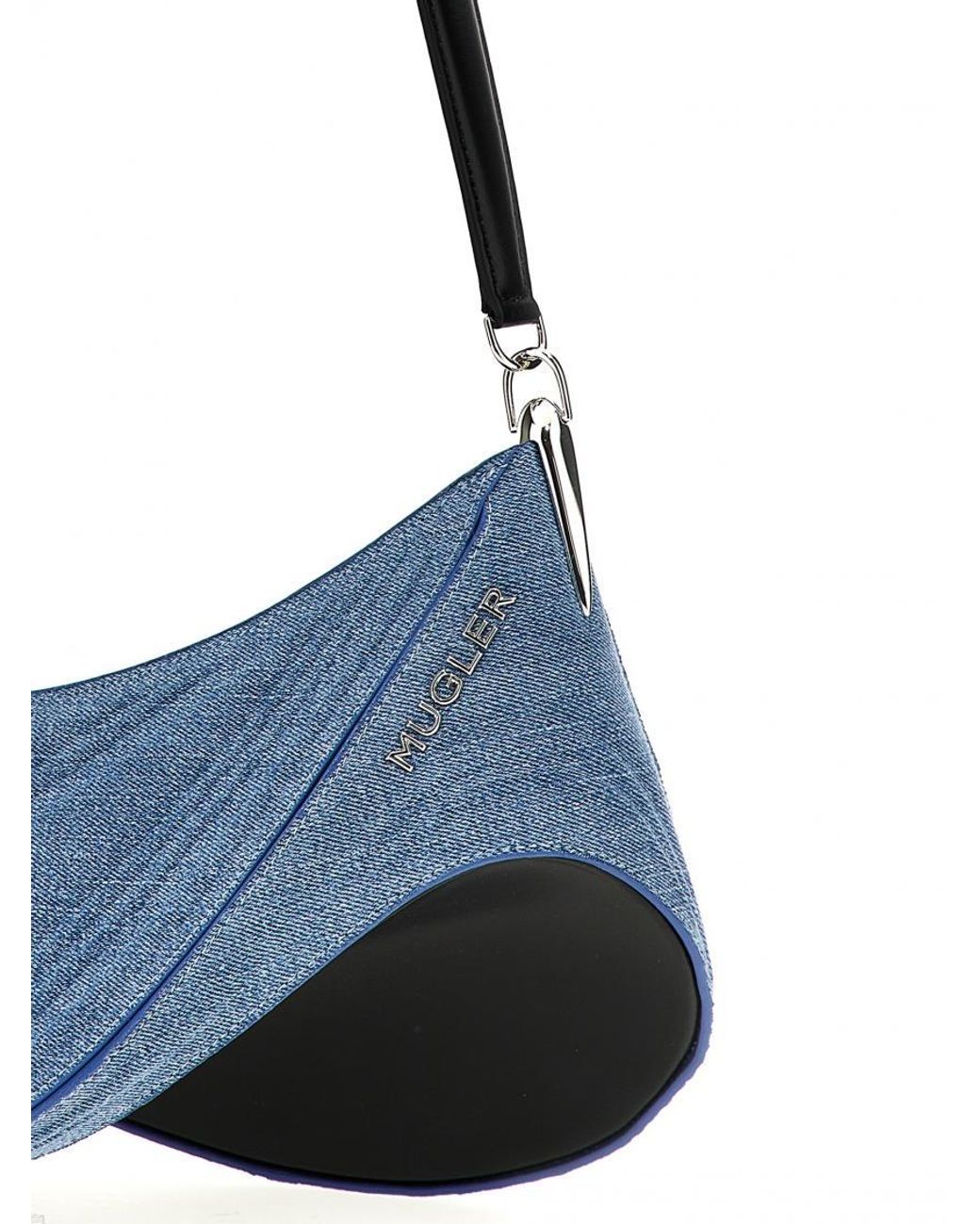 Mugler Blue Denim Spiral Curve Shoulder Bag