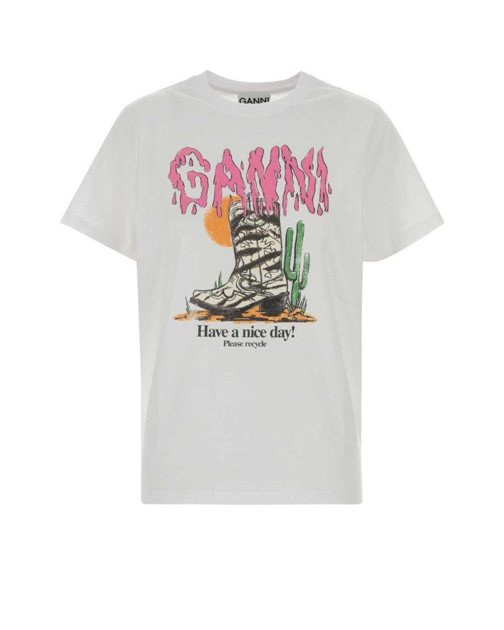 Ganni White Graphic Crew Neck T-Shirt