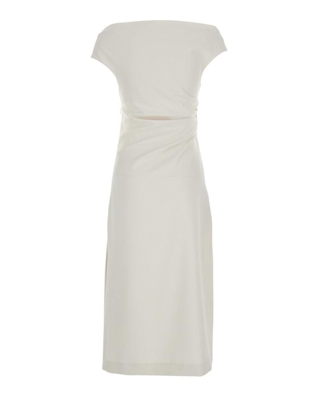P.A.R.O.S.H. White Boat Neck Midi Dress
