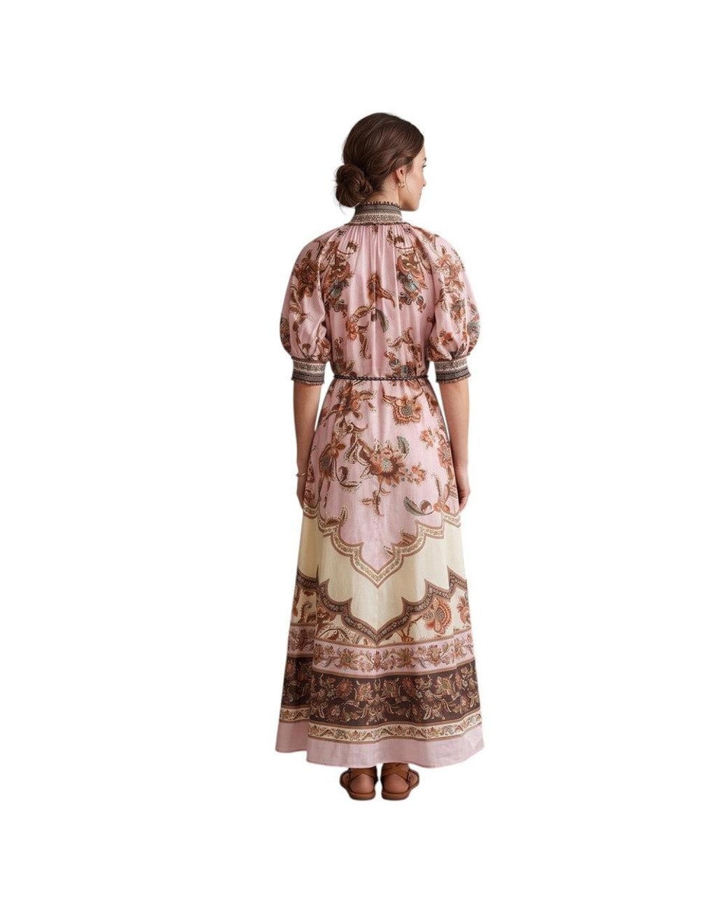 Zimmermann Brown Floral Mock Collar Maxi Dress