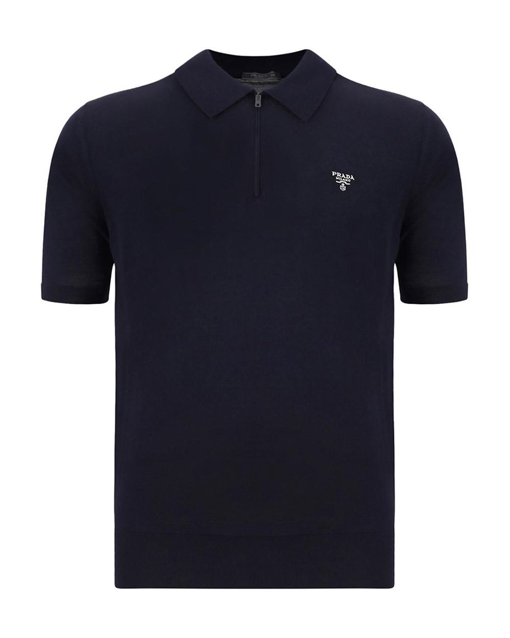 Prada Blue Half Zip Logo Polo for men