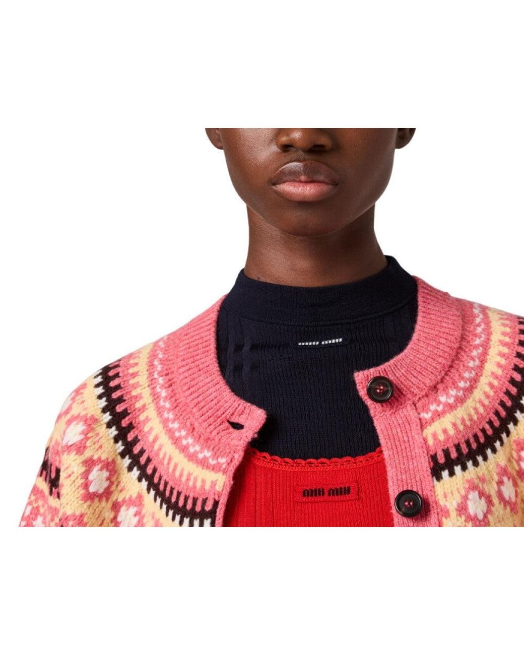Miu Miu Red Geometric Round Neck Sweater