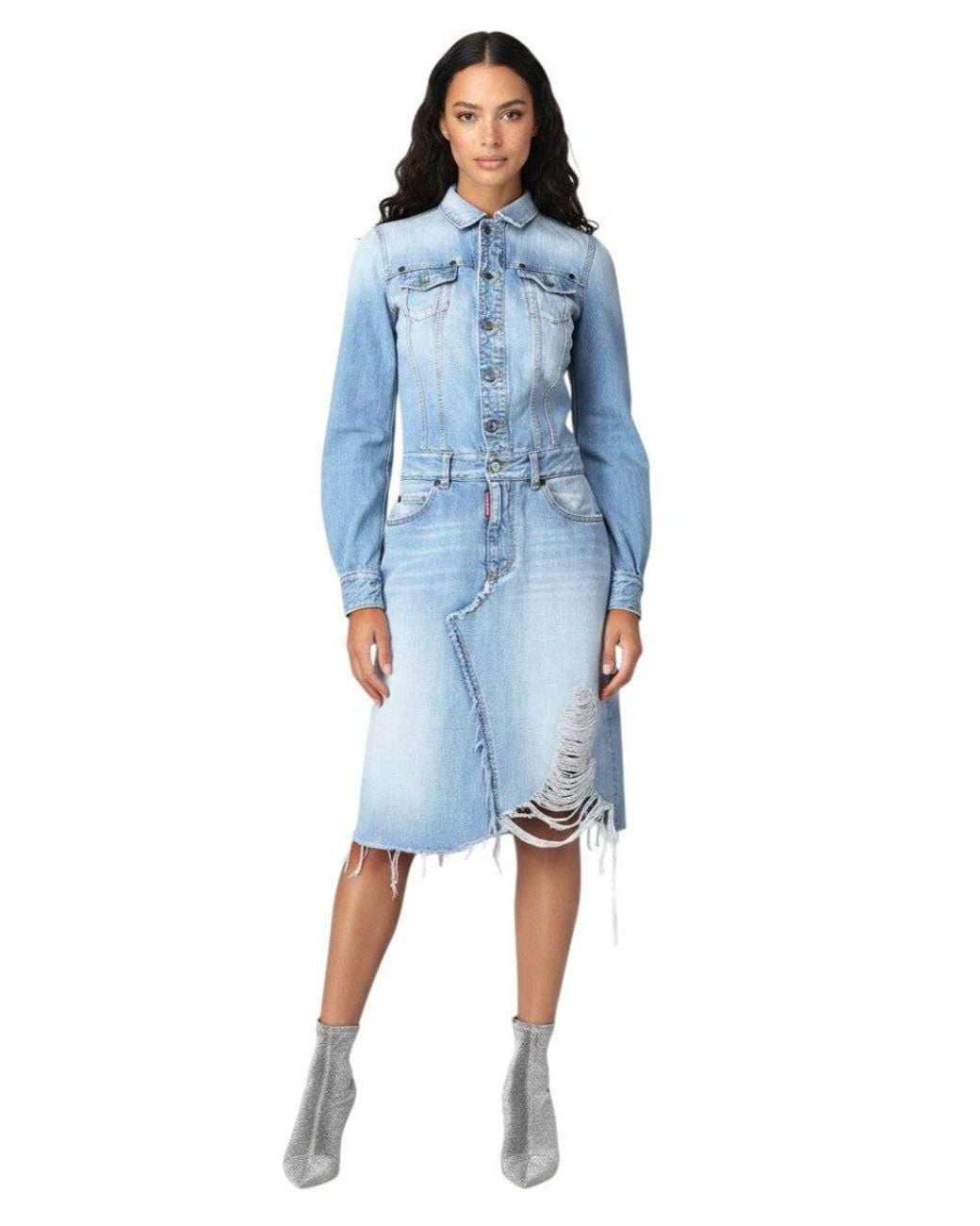 DSquared² Blue Light Shirt Collar Mini Dress
