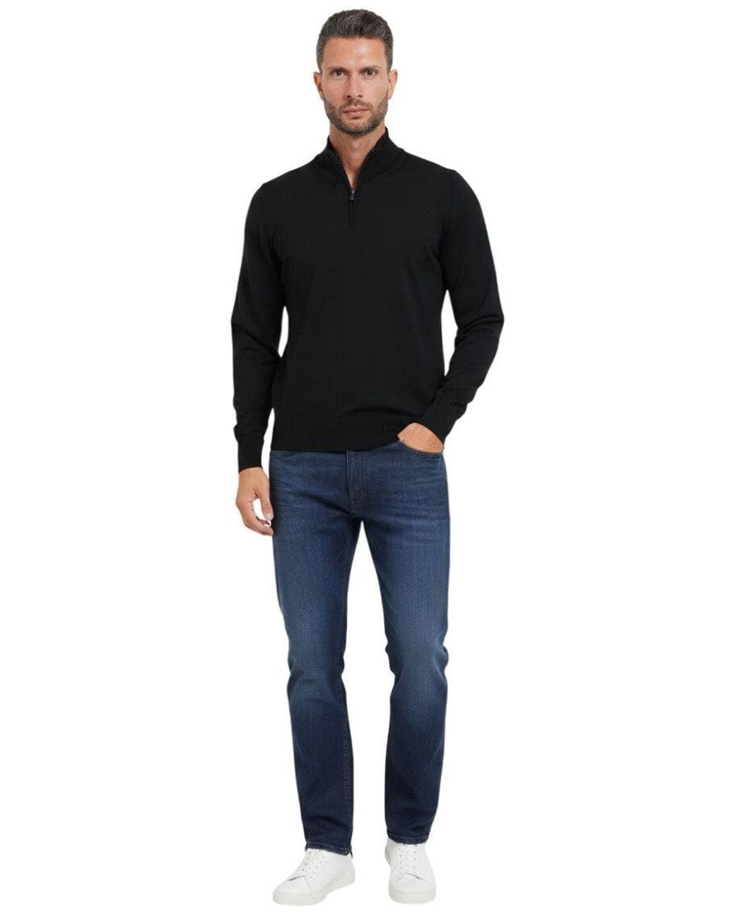 Boss Black Solid Half Zip Sweater for men