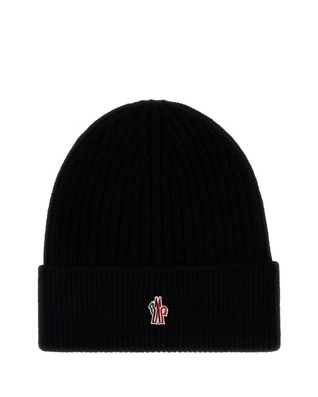 Moncler Black Monochrome Wool Beanie Hat for men