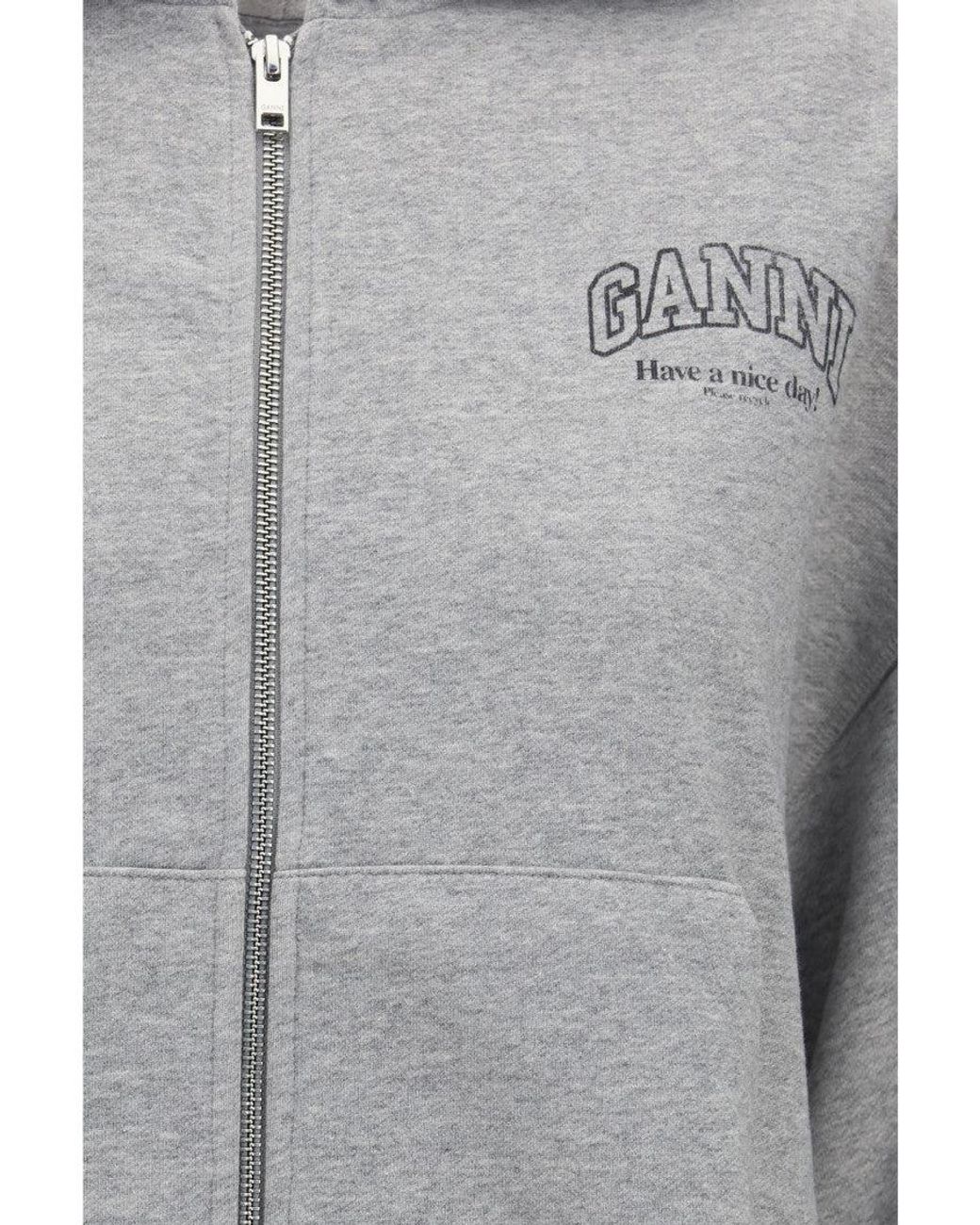 Ganni Gray Cotton Zip-Up Hoodie