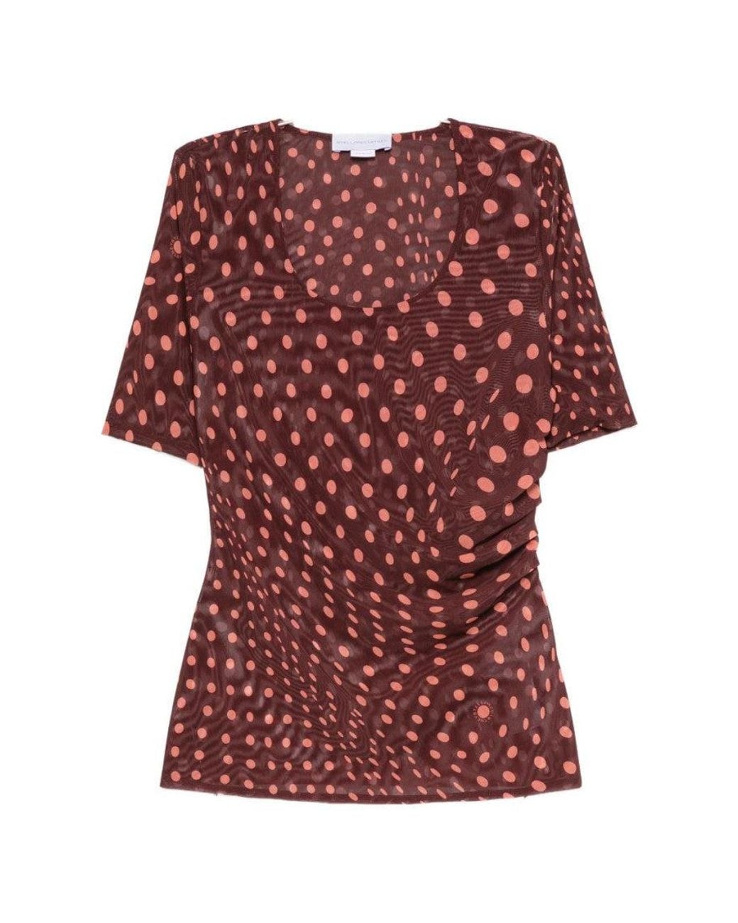 Stella McCartney Red Polka Dot Scoop Neck Top