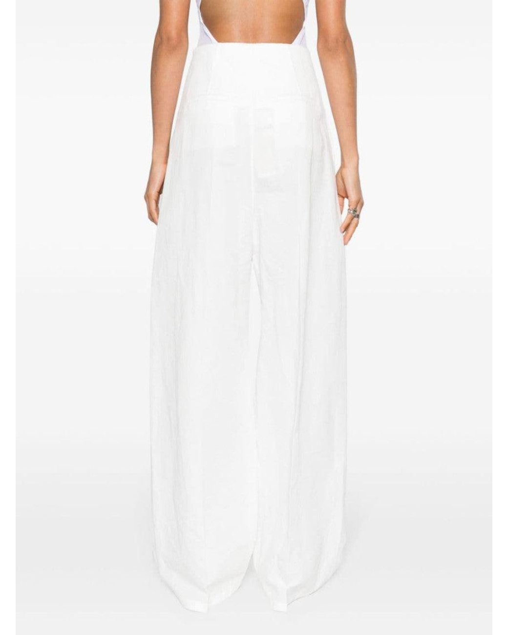 Sportmax White Linen And Cotton Blend Trousers