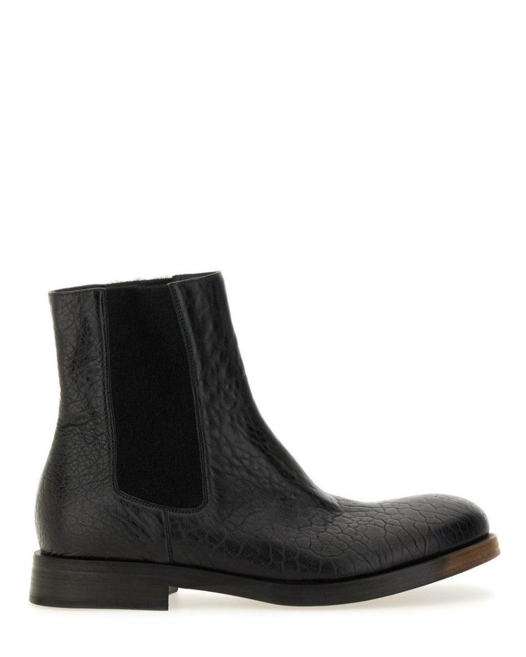 Uma Wang Black Textured Leather Ankle Boot for men