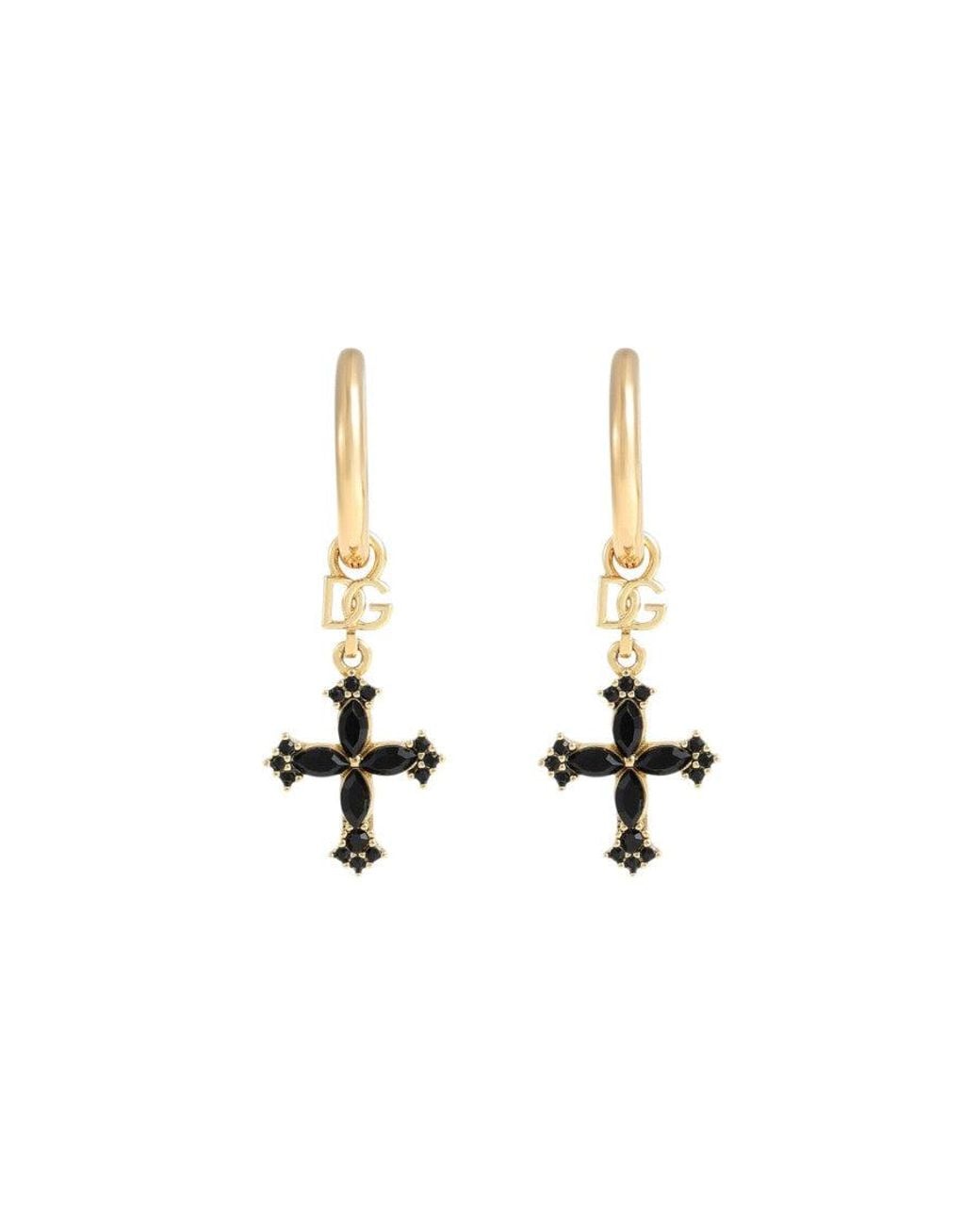 Dolce & Gabbana White Golden Cross Drop Earrings