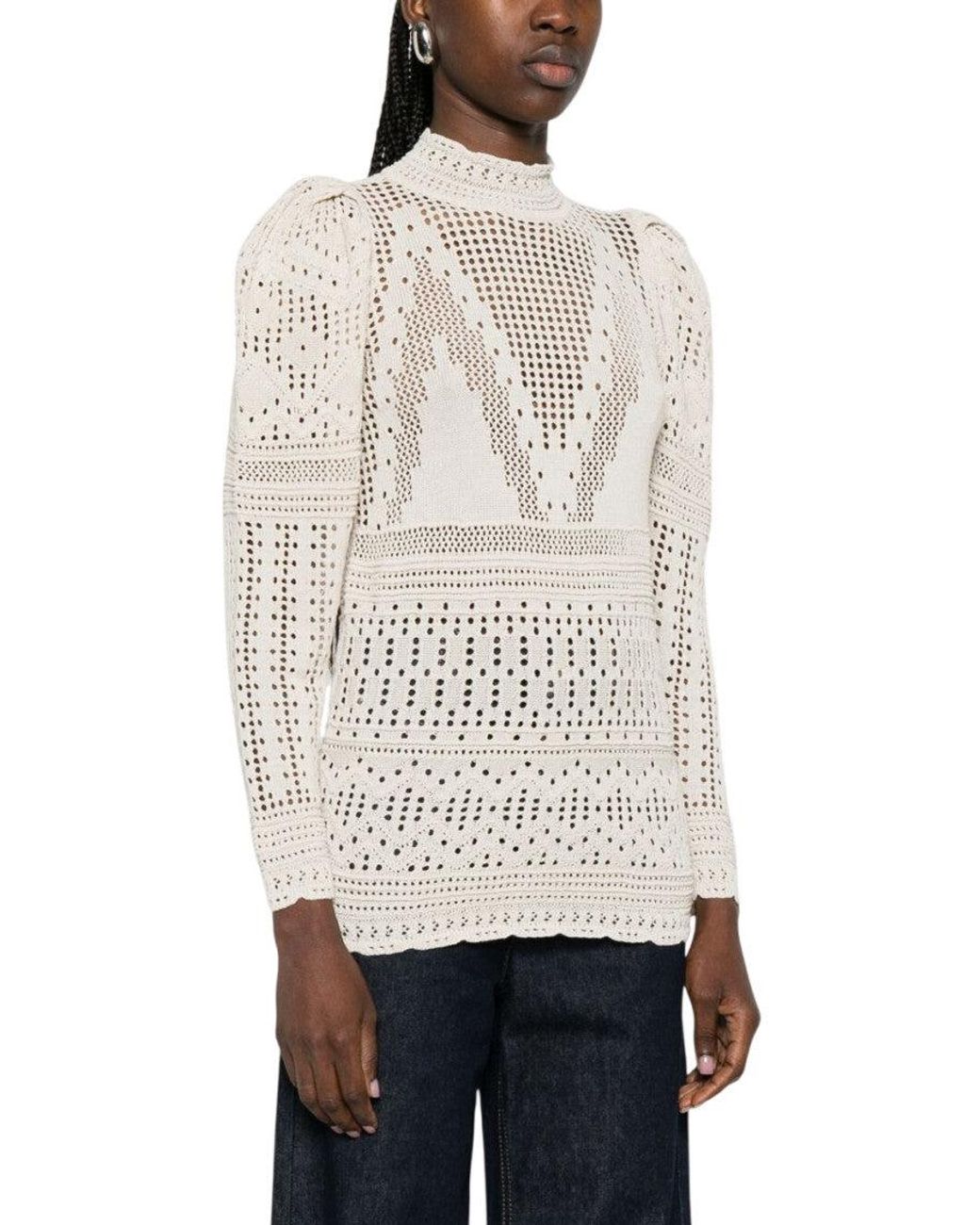 Isabel Marant White Crochet Mock Collar Top