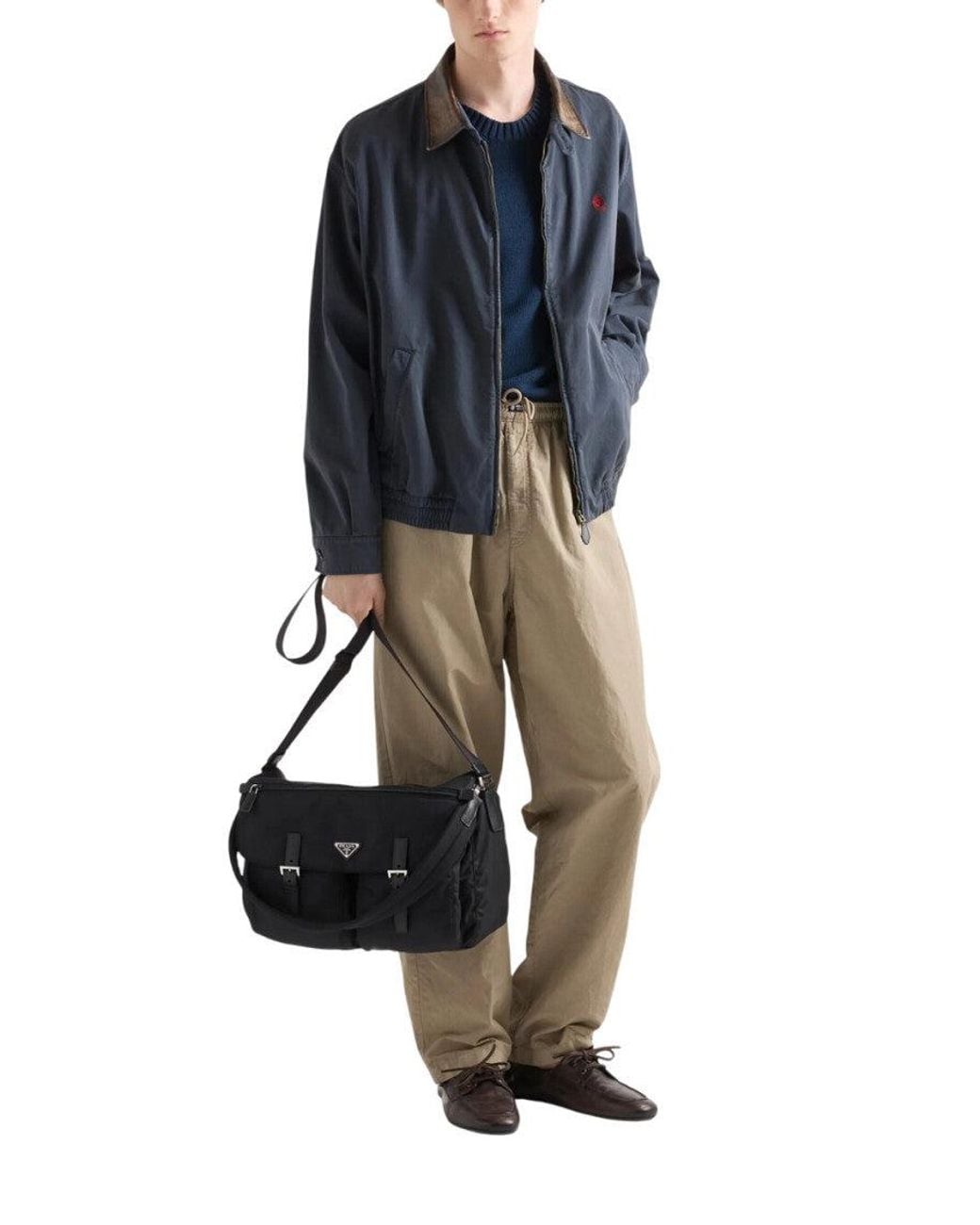 Prada Black Logo Large Messenger Bag for men
