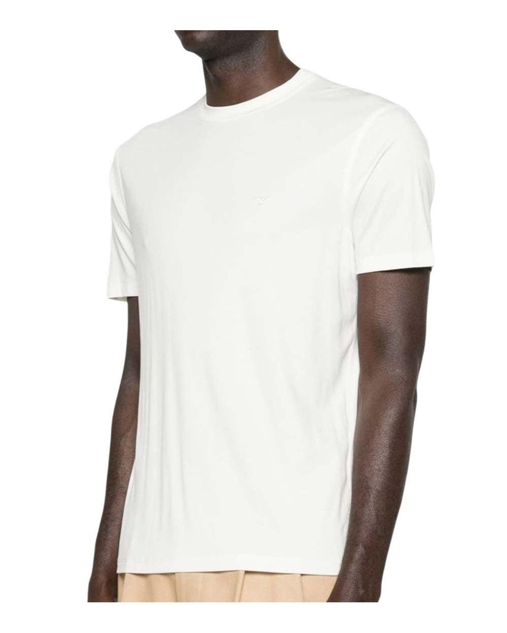 Emporio Armani White Solid Crew Neck T-Shirt for men