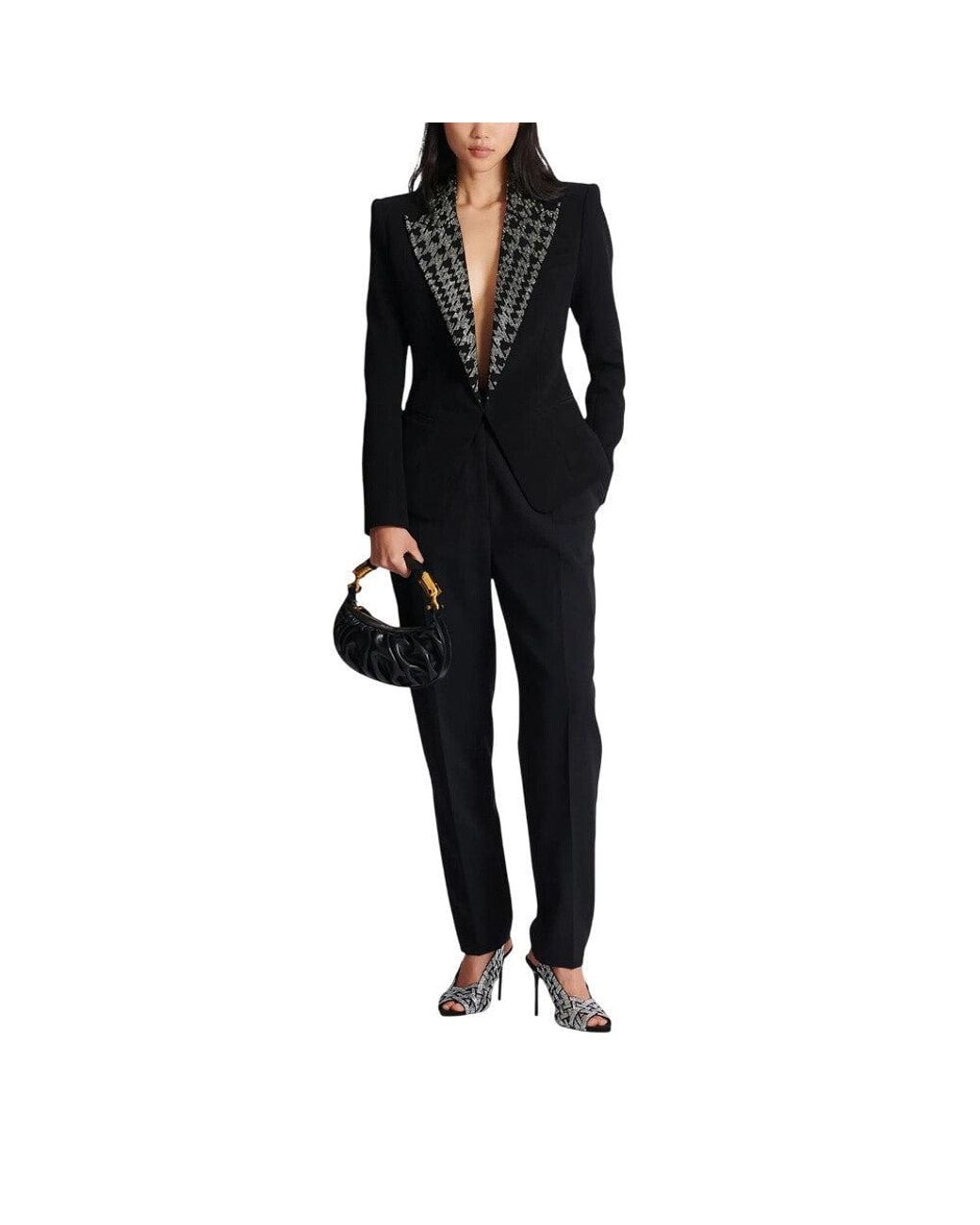 Balmain Black Embroidered Peaked Lapel Blazer
