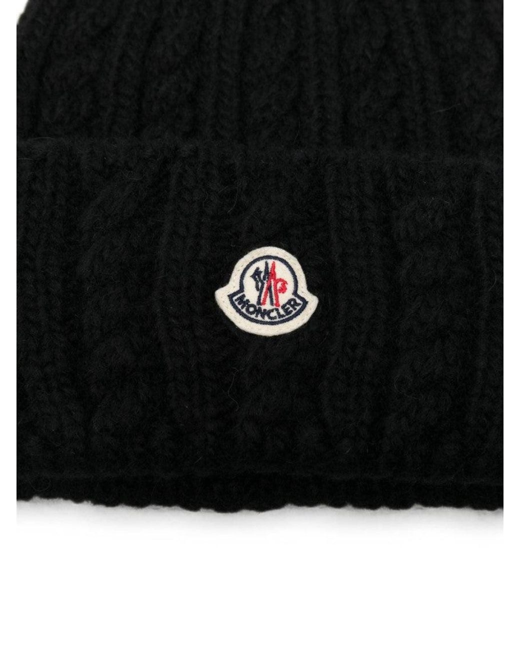 Moncler Black Knitted Beanie Cap