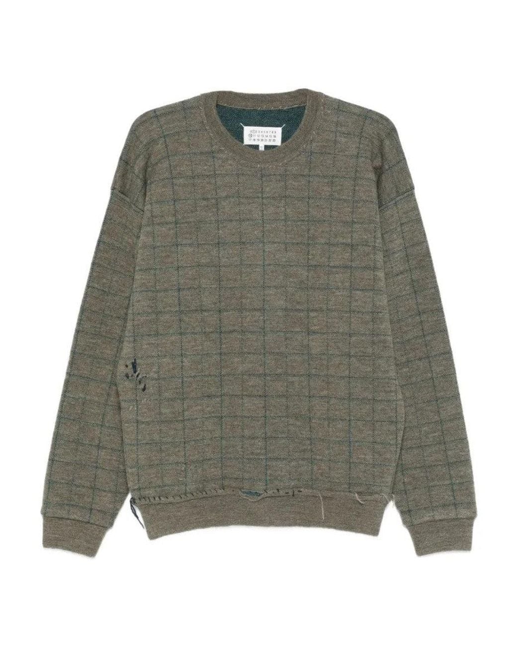Maison Margiela Green Checked Distressed Sweater for men