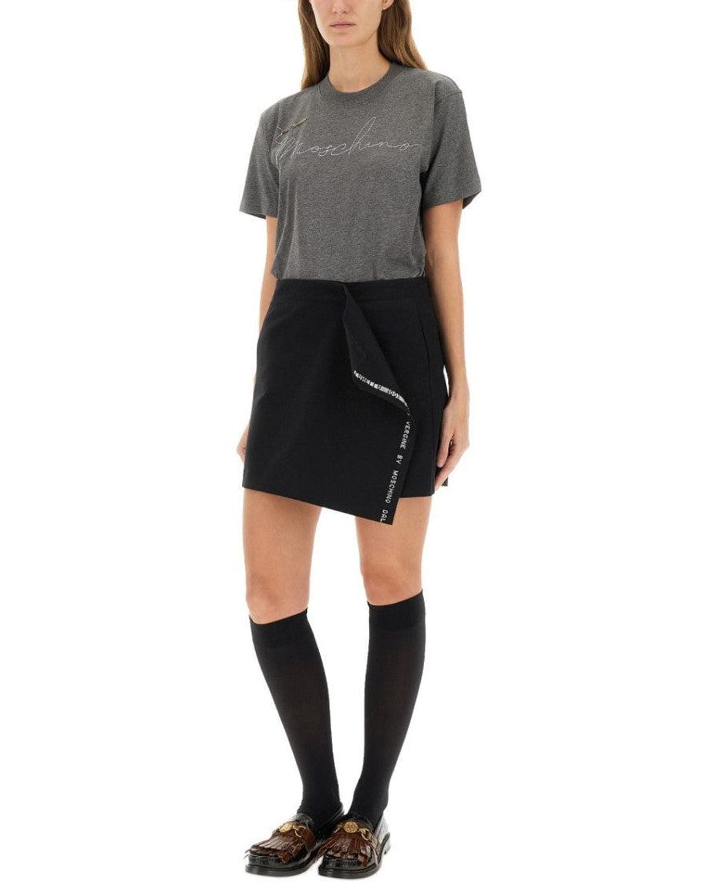 Moschino Gray T-Shirt With Embroidered Logo