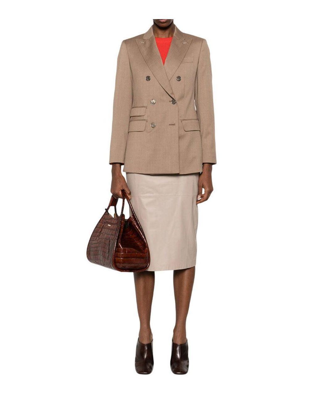 Max Mara Brown Solid Notched Lapel Blazer