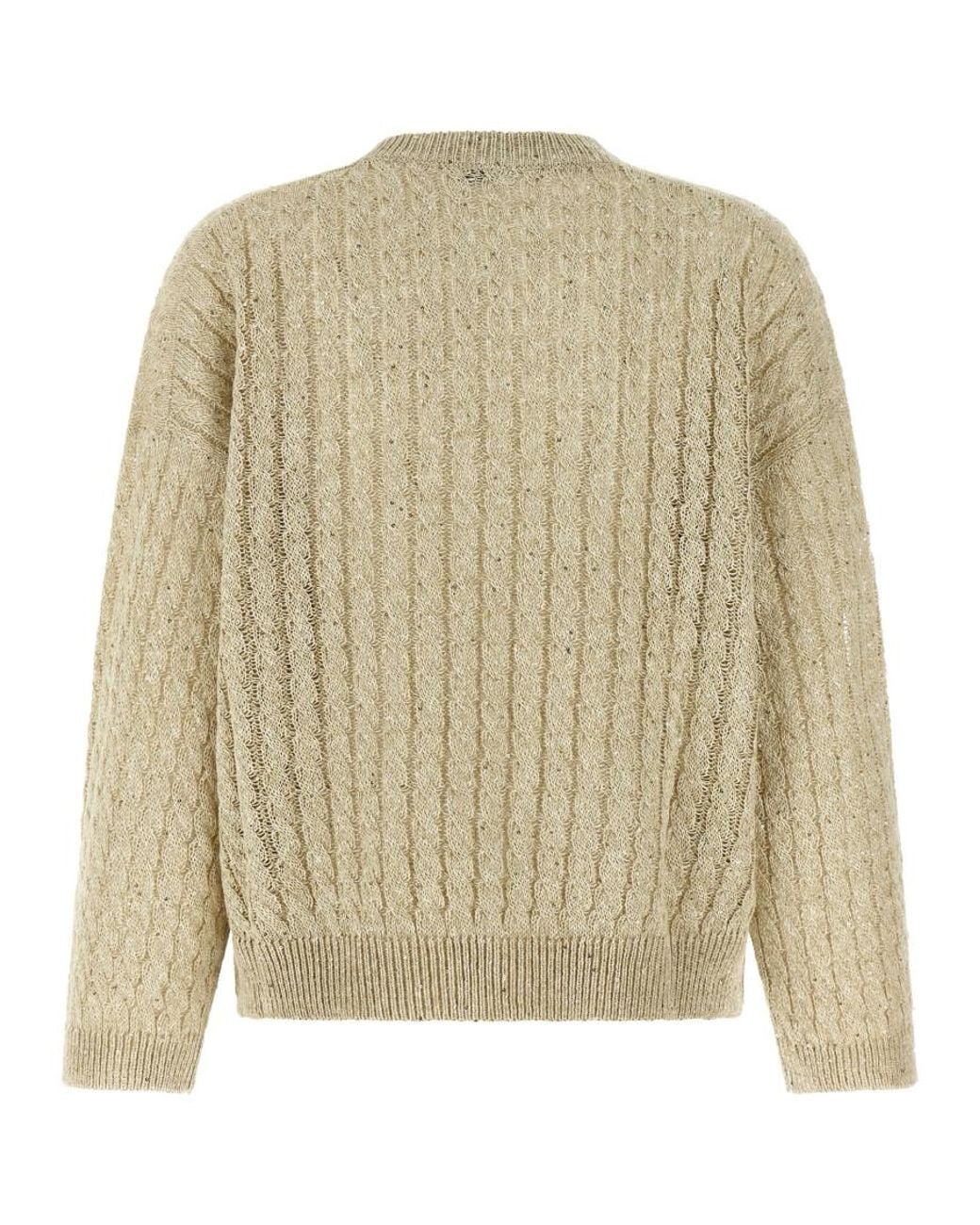 Brunello Cucinelli Natural Cable-Knit Sequin Sweater