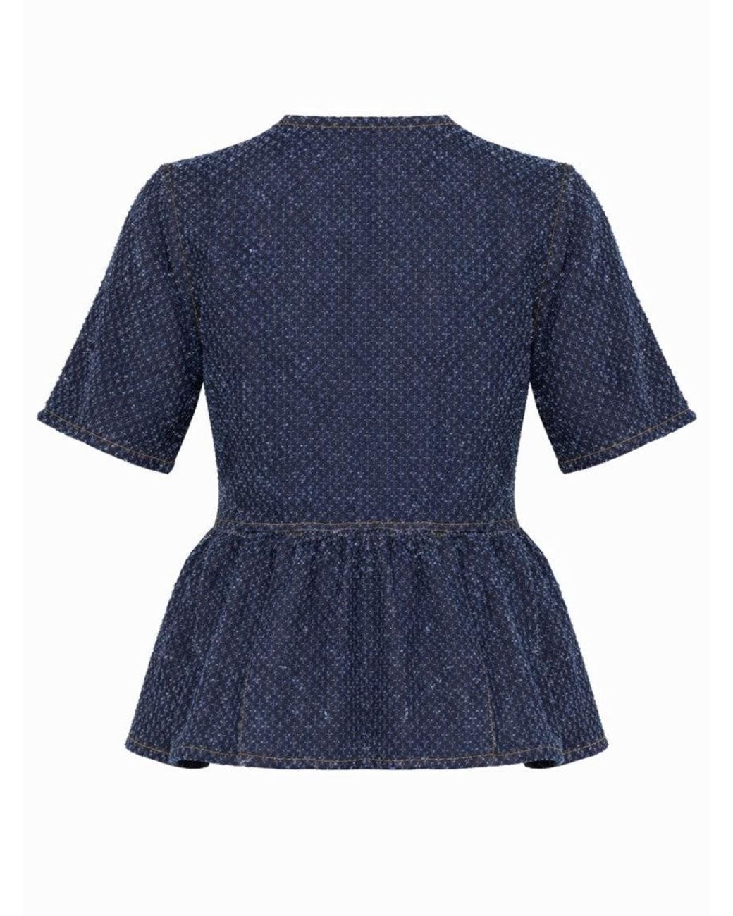 Ganni Blue Textured Round Neck Top