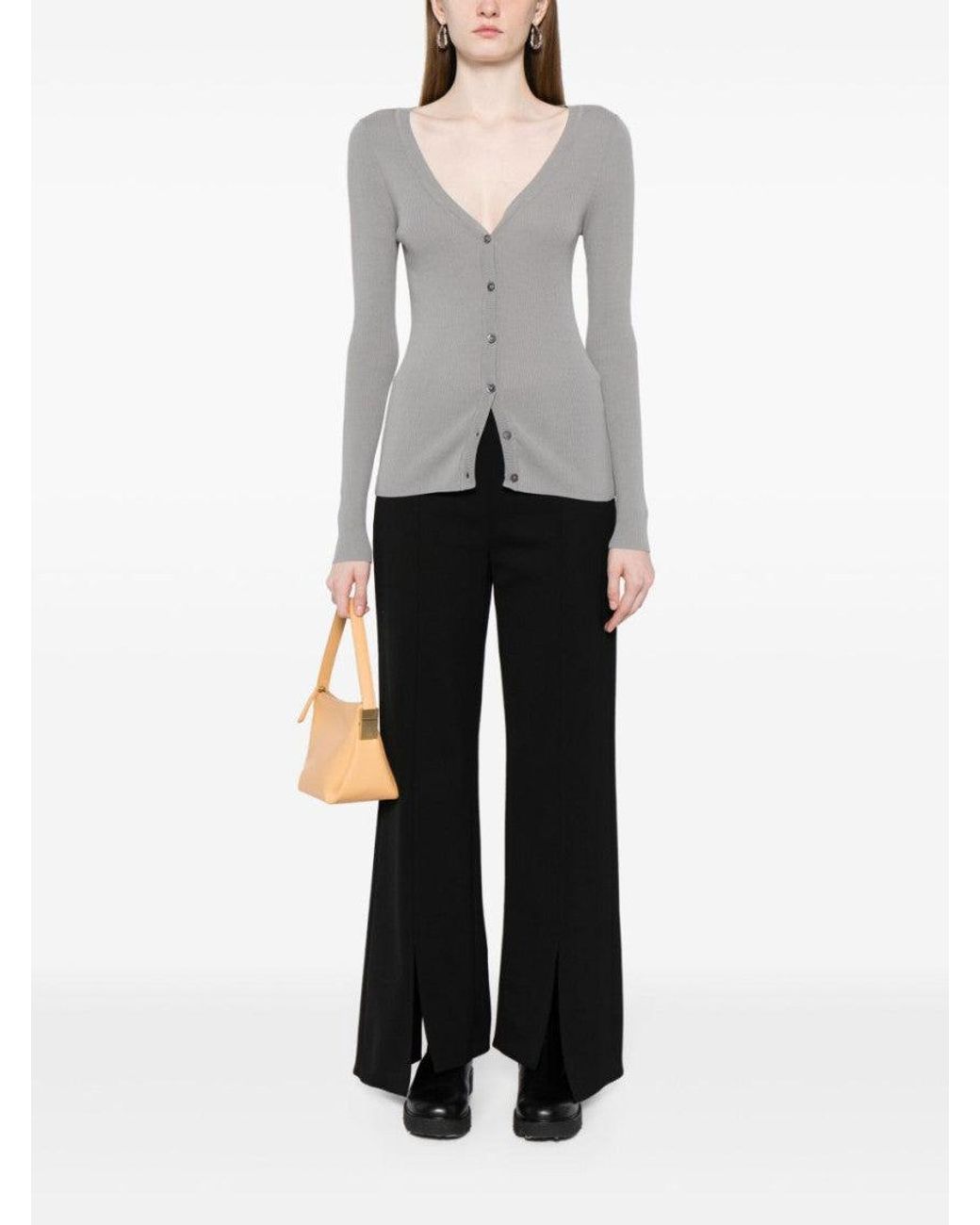 P.A.R.O.S.H. Gray V-Neck Ribbed Cardigan